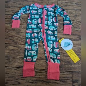 NWT Bamboo Girly Camper 2 Way Zip Convertible Footie‎ Pajamas